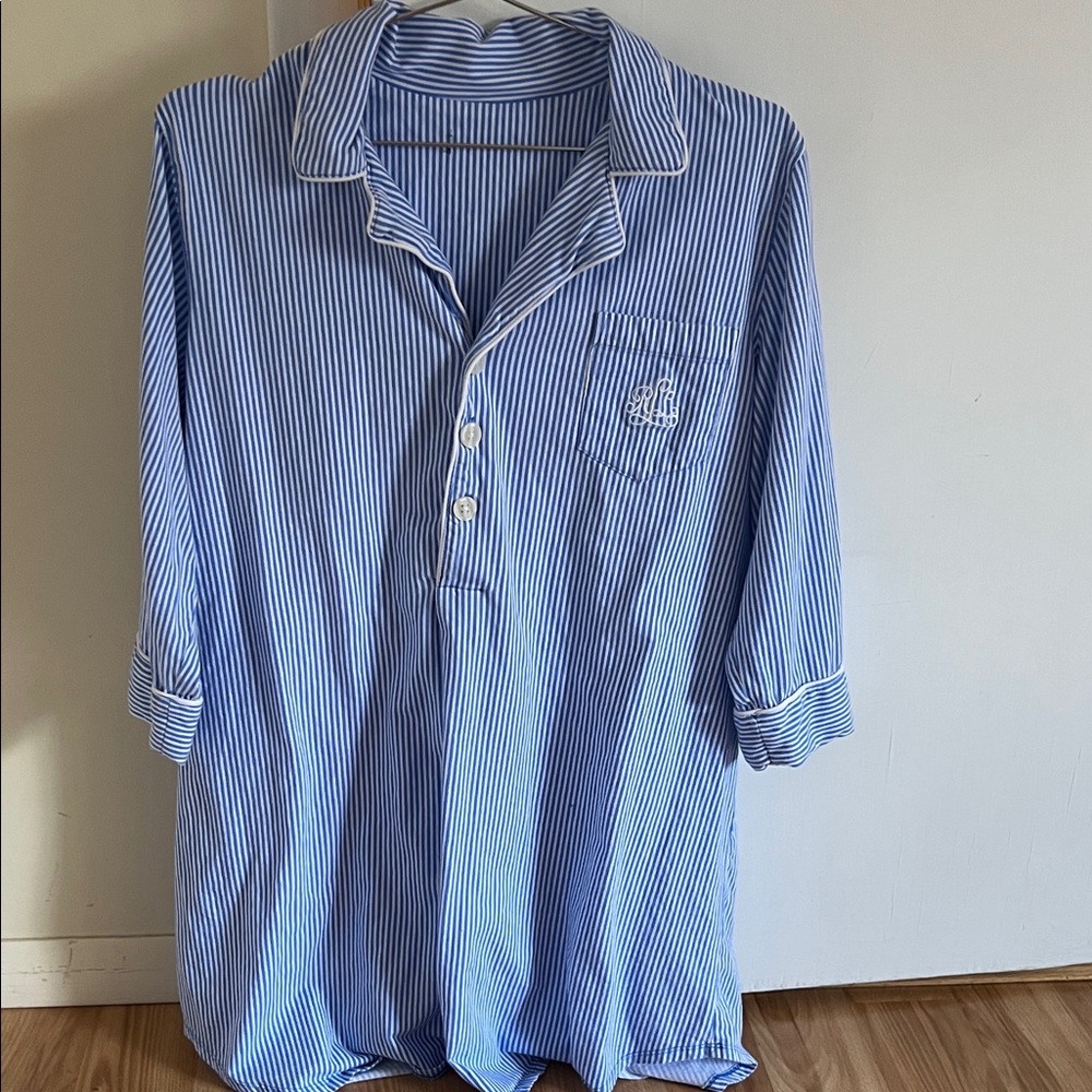 Ralph Lauren Light Blue and White Striped Women's Pajama Shirt